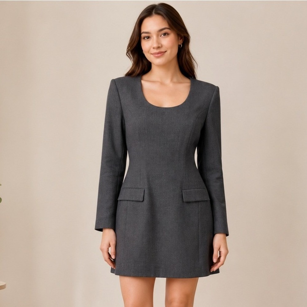 & Other Stories Dress Sz 10 Gray Wool Blend Scoop Neck Mini Business Work Career
